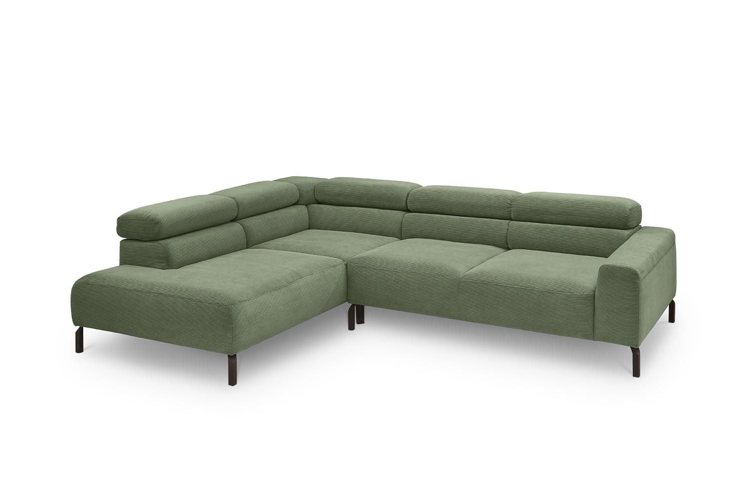 ECKSOFA DELIA Grün Cord - Schwarz/Olivgrün, Textil/Metall (276/219cm) - KAWOLA