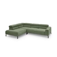ECKSOFA DELIA Grün Cord - Schwarz/Olivgrün, Textil/Metall (276/219cm) - KAWOLA