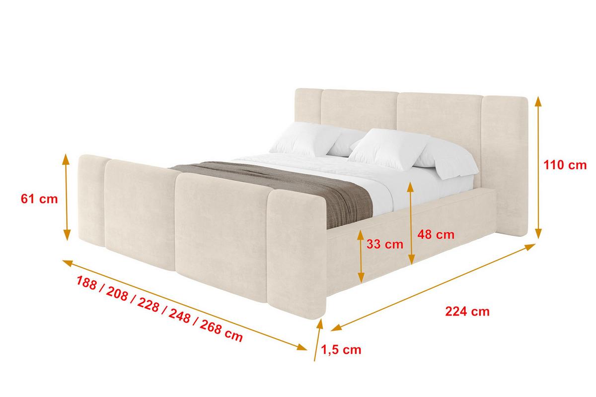 POLSTERBETT mit Bettkasten, Fußteil und Lattenrost, Bett mit Matratze H3/H4 - RIVO-Z 180x200 Beige - Beige, Holzwerkstoff/Textil (180/200cm) - ALTDECOR