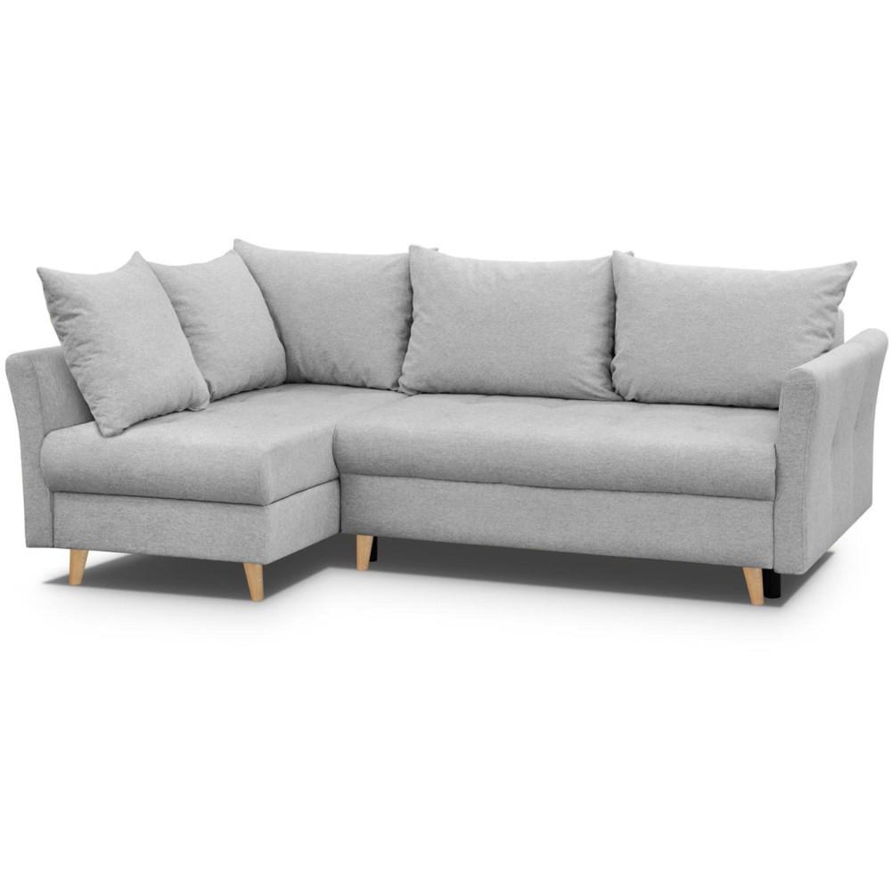 ECKSCHLAFSOFA Neron mit 2 Bettkasten und Beine in Buchefarbe, Hellgrau, links - Buchefarben/Hellgrau, Textil (233/148cm) - Beautysofa