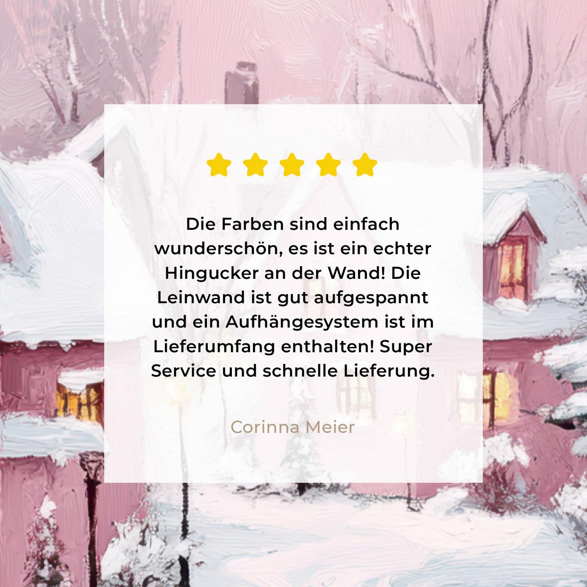 LEINWANDBILD Weihnachtsdorf - Rosa - Winter - Schnee - Häuser Deko XXL 80x120 cm - Altrosa, Textil (80/120cm) - MuchoWow