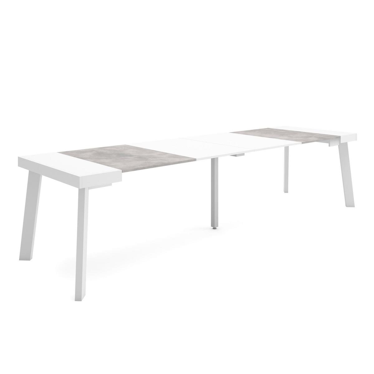 KONSOLENTISCH ausziehbar 58 bis 302cm, für 14 Gäste, weiß zementgrau, 90/58/73cm - Weiß/Grau, Holzwerkstoff (90/302/73cm) - Skraut Home