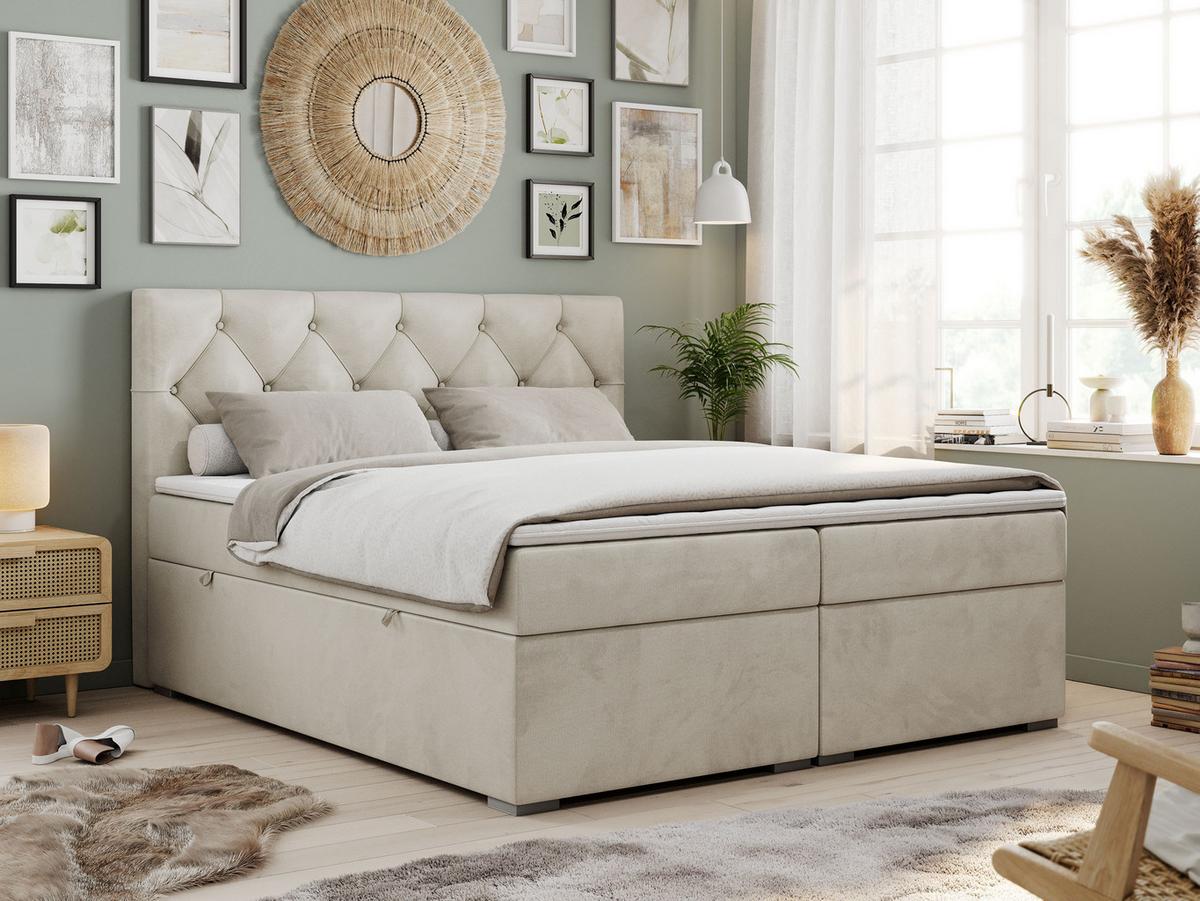 BOXBETT ALDA 140/200 Beige Velvet - H3 - Beige, Holz/Textil (140/200cm) - MKS