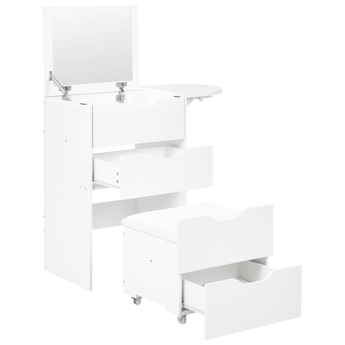 SCHMINKTISCH mit Spiegel und Hocker Weiß Beloeil - Weiß, Holzwerkstoff (80/118/40cm) - Beliani