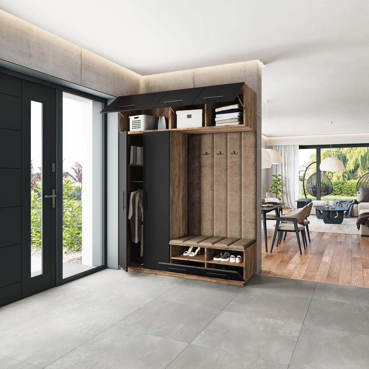 GARDEROBENSCHRANK REMA 180/240/60 cm Modern Garderobe-Set Eiche Lefkas - Eichefarben/Schwarz, Holzwerkstoff (180/240/60cm) - MASSENO
