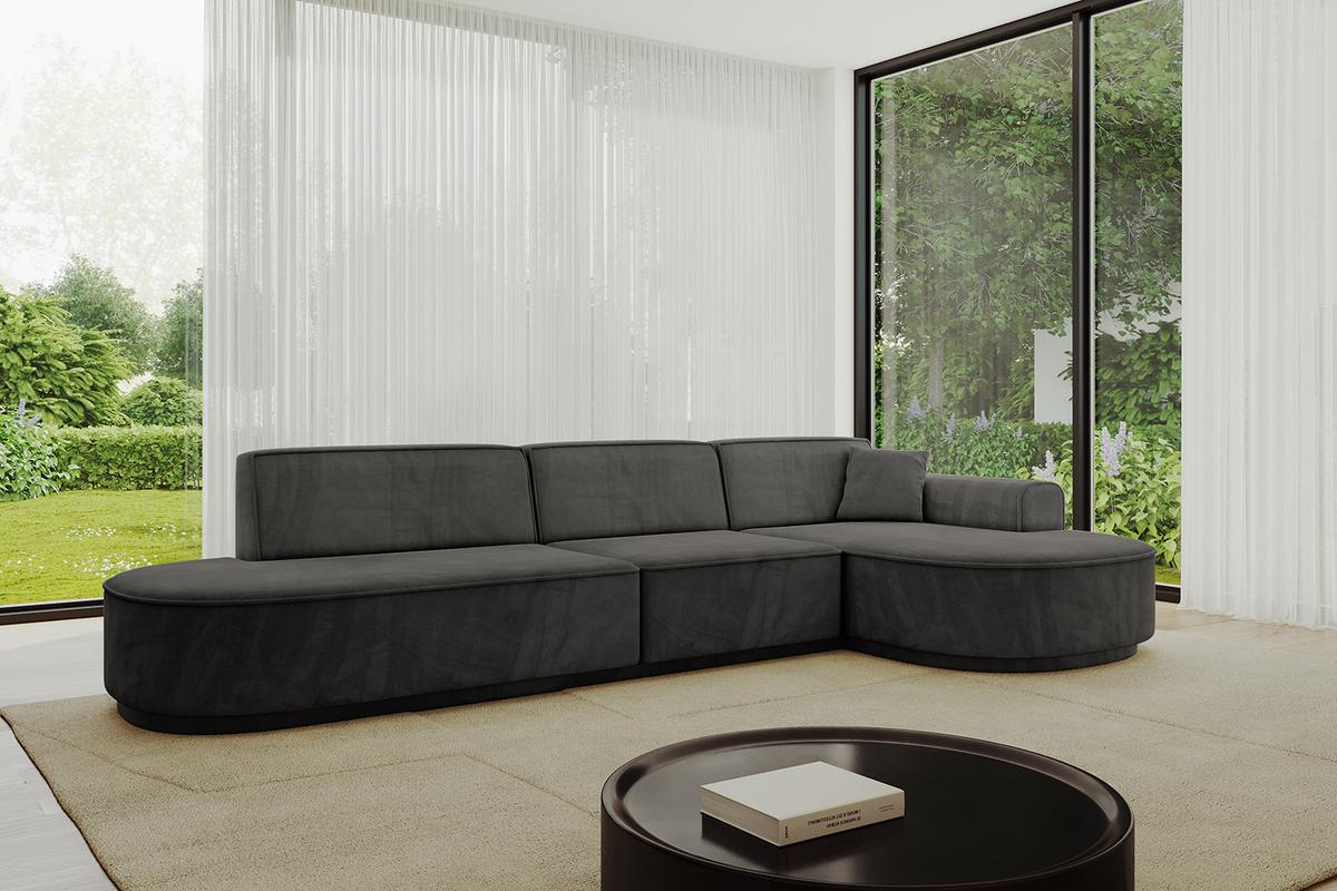 ECKSOFA Ottomane Rechts MARI-L2-v3 - 328x171x83 cm Dunkelgrau Velours - Dunkelgrau/Schwarz, Holzwerkstoff/Kunststoff (171/328cm) - ALTDECOR