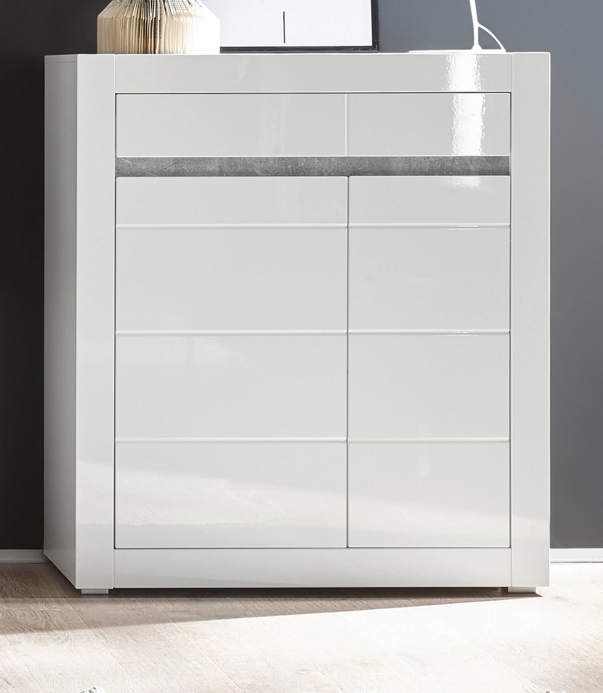 KOMMODE Hochglanz weiß, Highboard 100 x 112 cm mit Soft-Close - Weiß Hochglanz/Weiß, Holzwerkstoff/Kunststoff (100/112/35cm) - Furn.Design