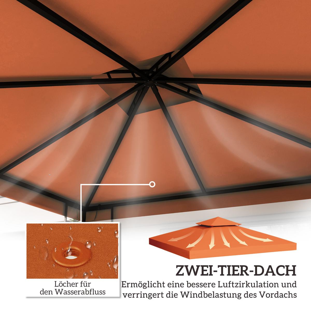 PAVILLONDACH, Polyester, Rostrot - Rot, Kunststoff (300/18/300cm) - Outsunny