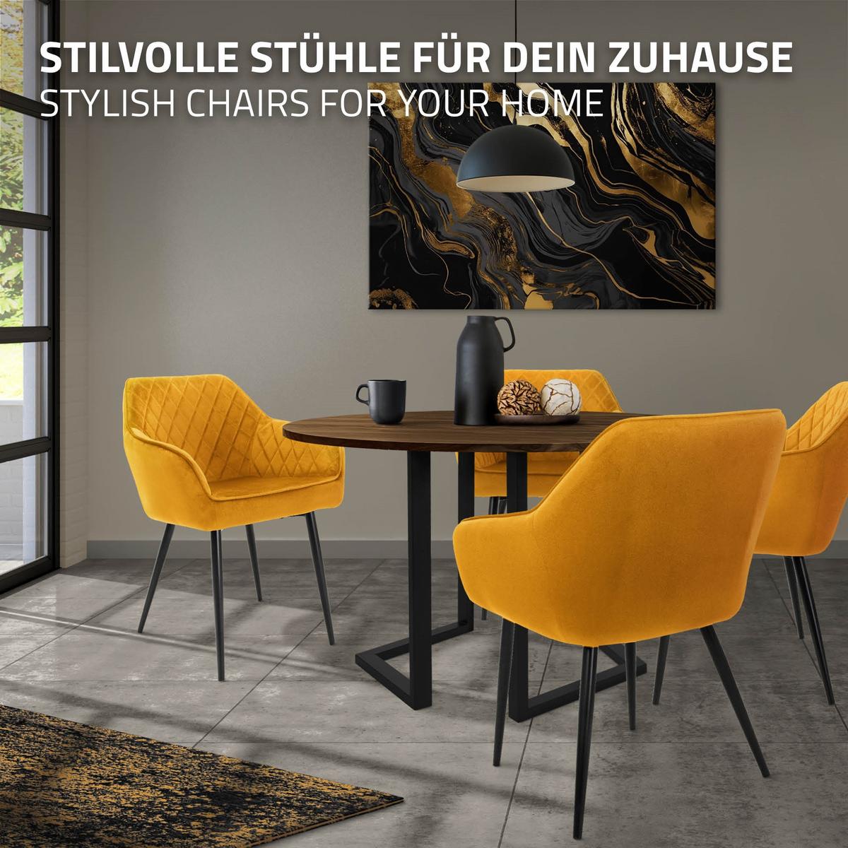 ESSZIMMERSTUHL 4er Set Senfgelb Samt - Gelb/Schwarz, Textil/Metall (63/80/60cm) - ML-DESIGN