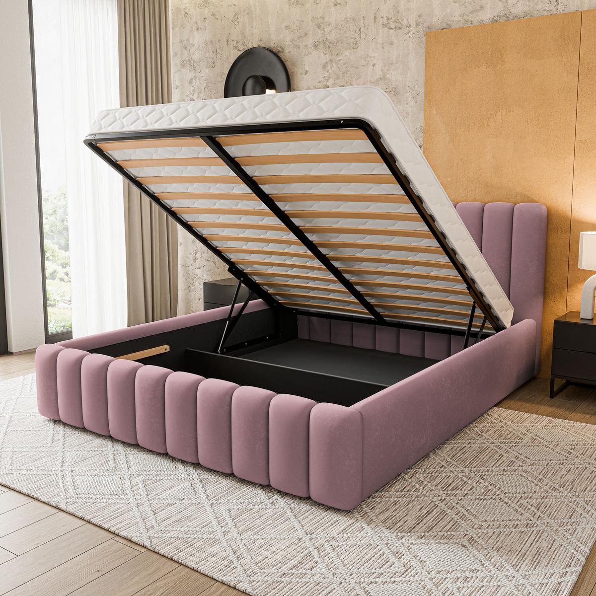 POLSTERBETT DINESE 200x200 cm mit Bettkästen - Rosa - Pink, Holz (200/200cm) - MASSENO