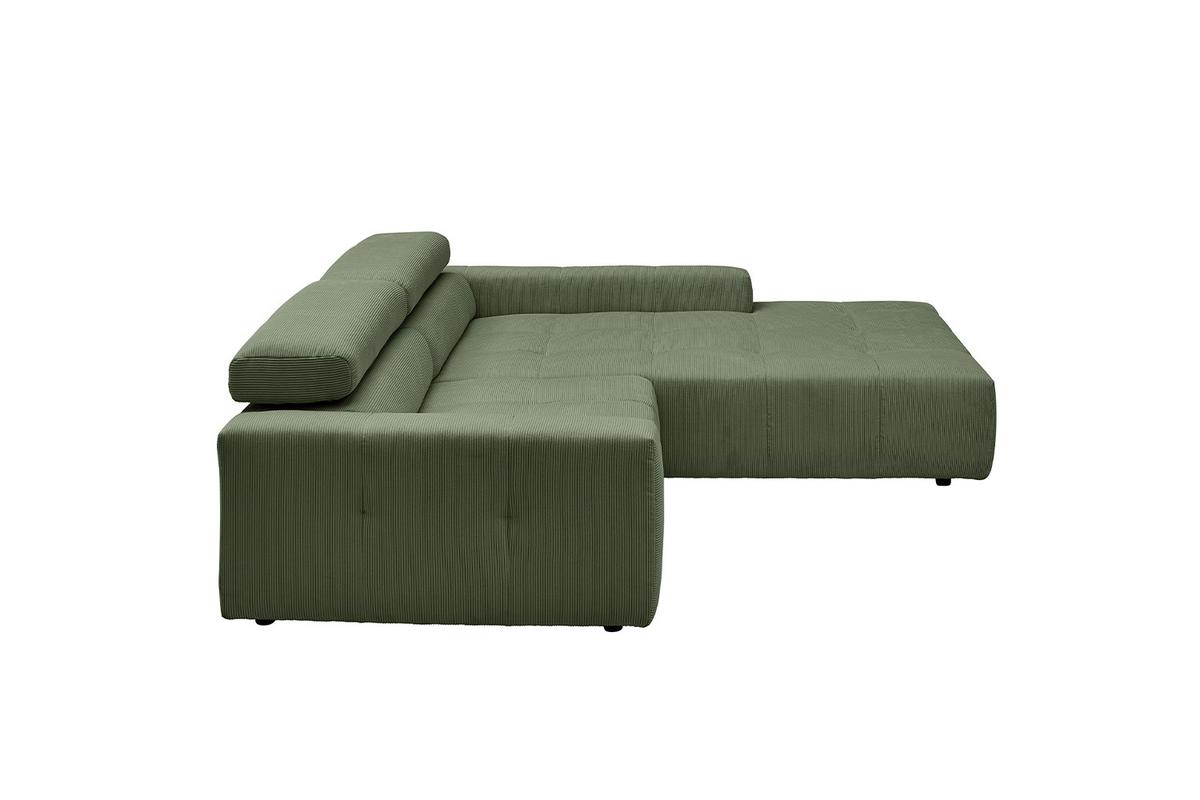 ECKSOFA RENO Grün Cord - Schwarz/Olivgrün, Kunststoff/Textil (258/217cm) - KAWOLA