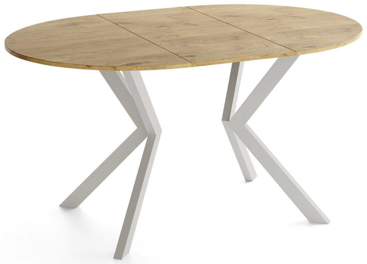 ESSTISCH Valio rund oval ausziehbar verlängerbar mit Metallbeinen in Kaschmir Grau, Eiche Hellbraun 100-140/100/76 cm - Kaschmir/Eichefarben, Holzwerkstoff/Metall (100/140/76cm) - WFL GROUP
