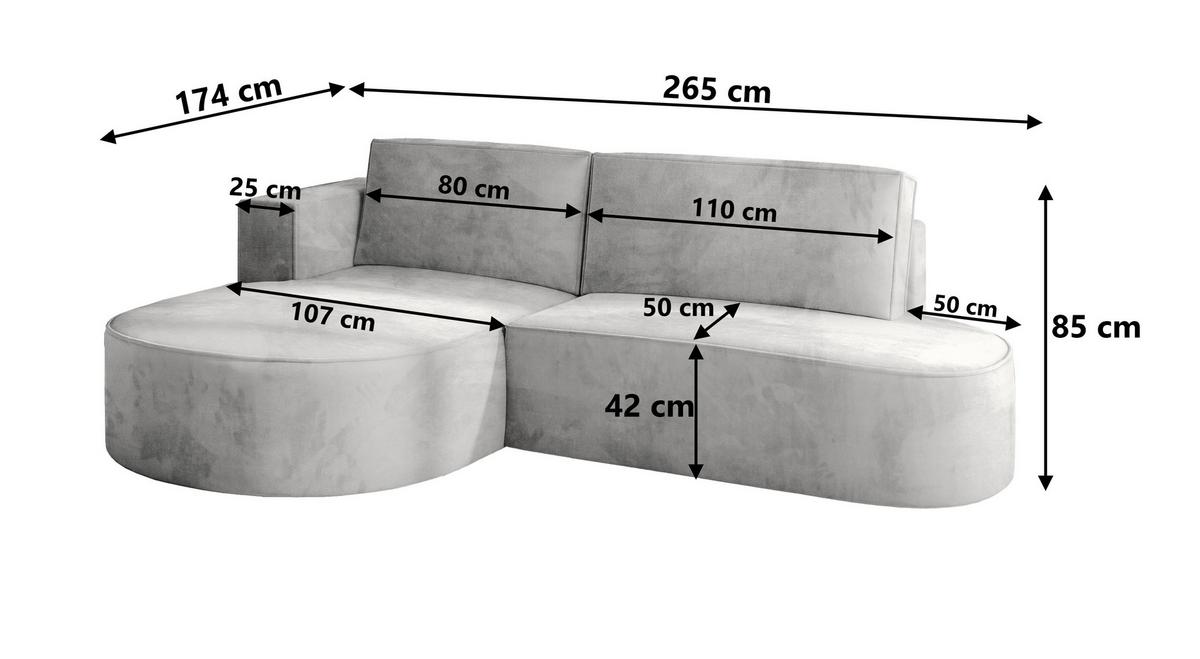ECKSOFA CORTIO M L-S Beige Velours-Stoff mit Schlaffunktion - Beige/Grau, Holz/Kunststoff (265/174cm) - MASSENO