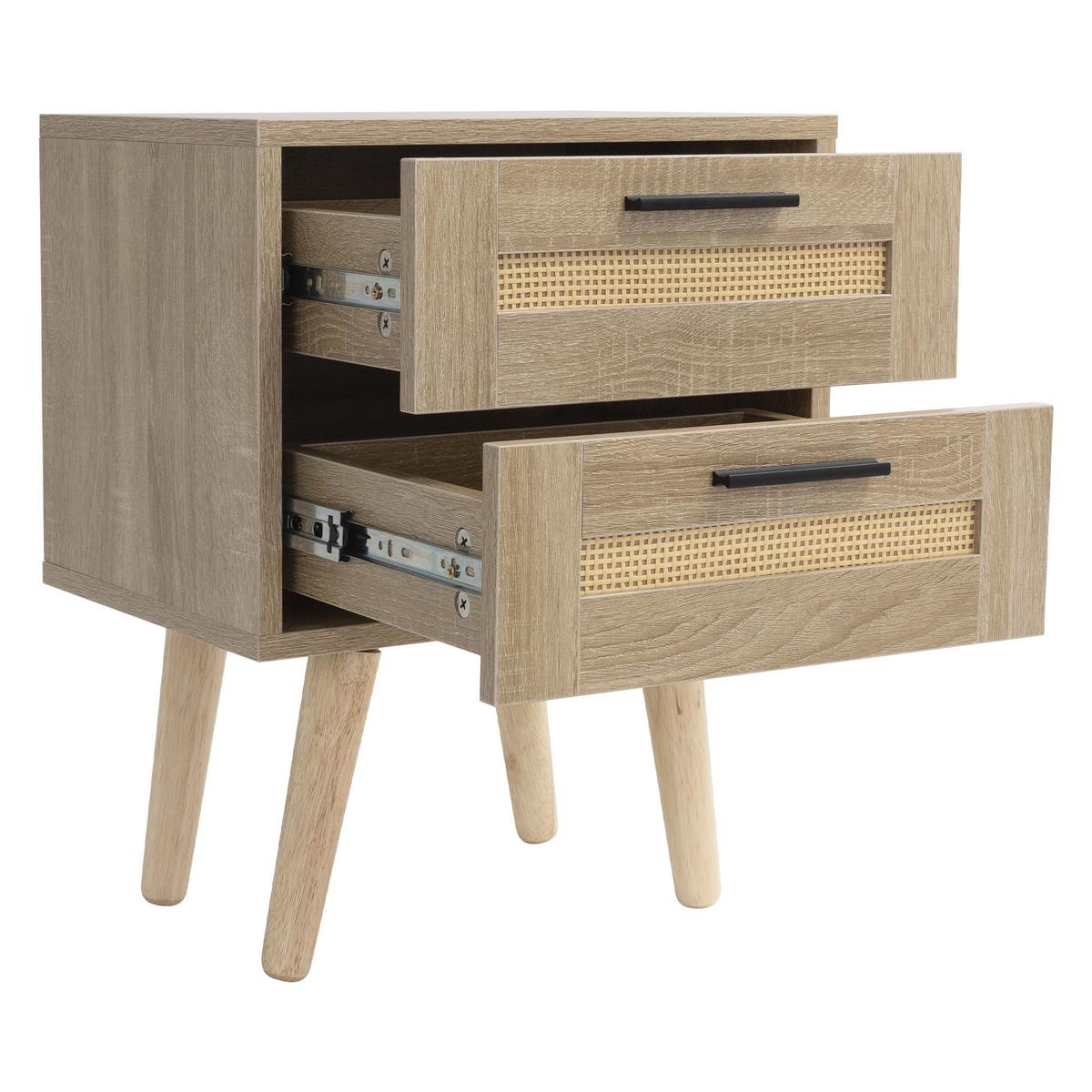 NACHTTISCH 2er Set mit 2 Schubladen 40x50,5x30 cm Eiche Optik Rattanfront - Beige, Holzwerkstoff (30/50.5/40cm) - ML-DESIGN