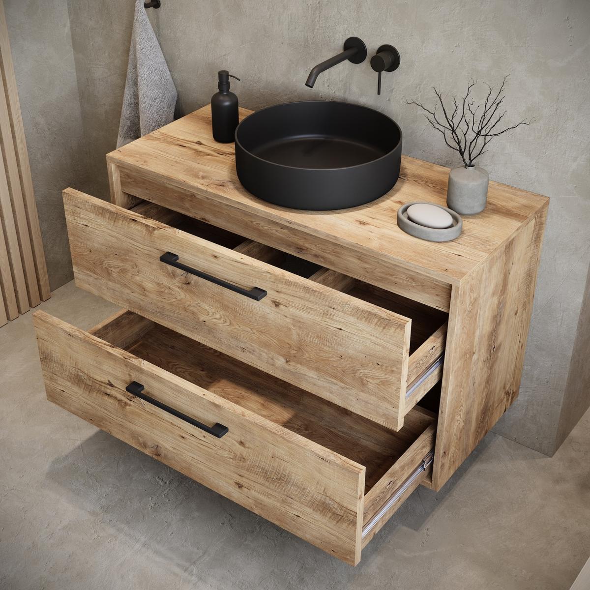 WASCHBECKENUNTERSCHRANK Florence 2 Schubladen Kastanien Eiche - 80 x 46 x 46 cm - Eichefarben, Holz (80/46/46cm) - Badplaats