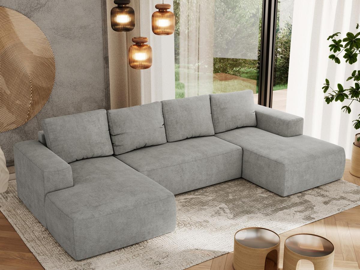 WOHNLANDSCHAFT TRENTINO U Hellgrau Struktur - Hellgrau/Schwarz, Kunststoff/Textil (334/91/163cm) - MKS