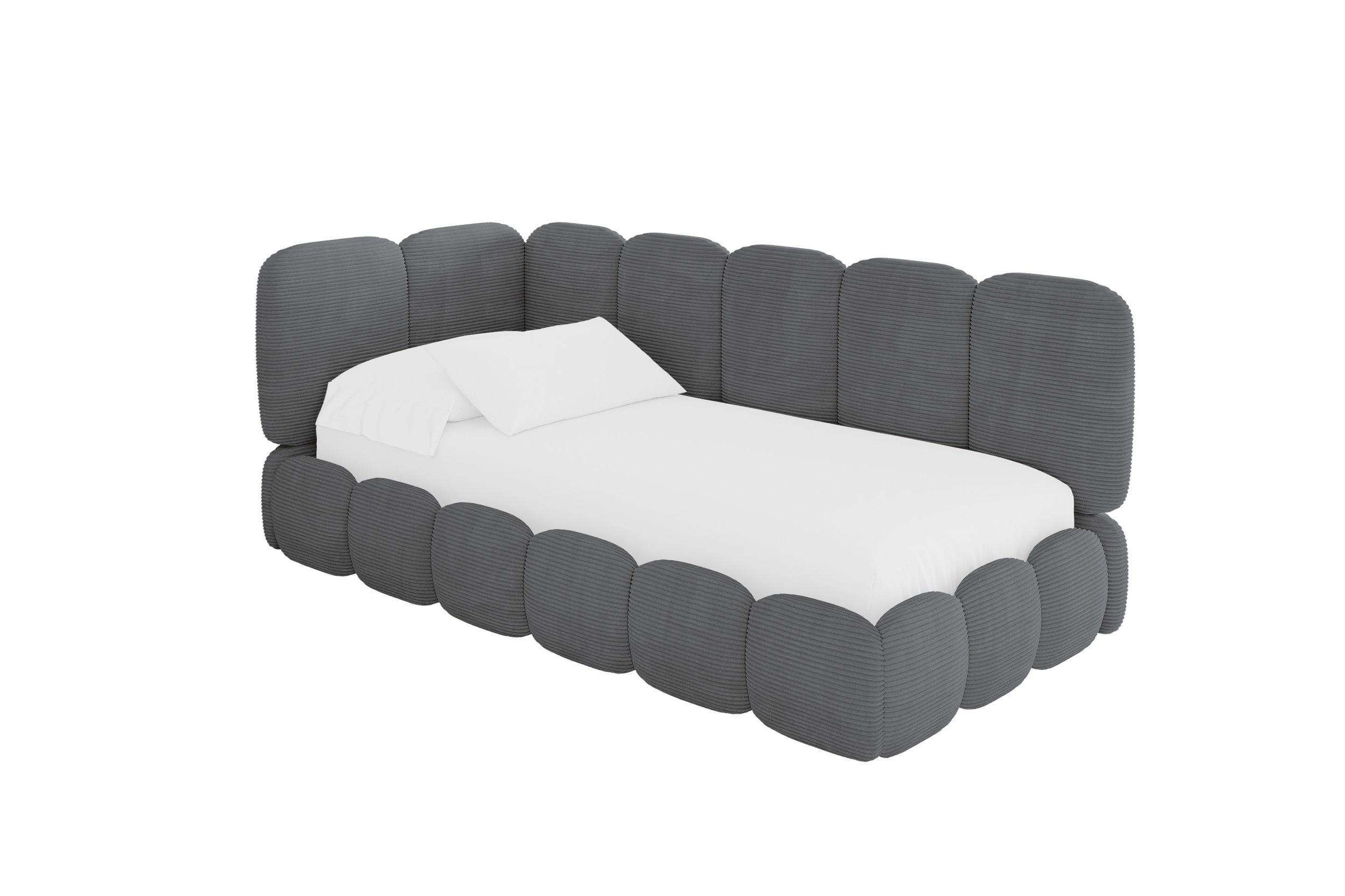 EINZELLBETT Jugendbett mit Bettkasten, Rechts - AVRY 90x200 Dunkelgrau - Schieferfarben/Dunkelgrau, Holzwerkstoff/Textil (90/200cm) - ALTDECOR