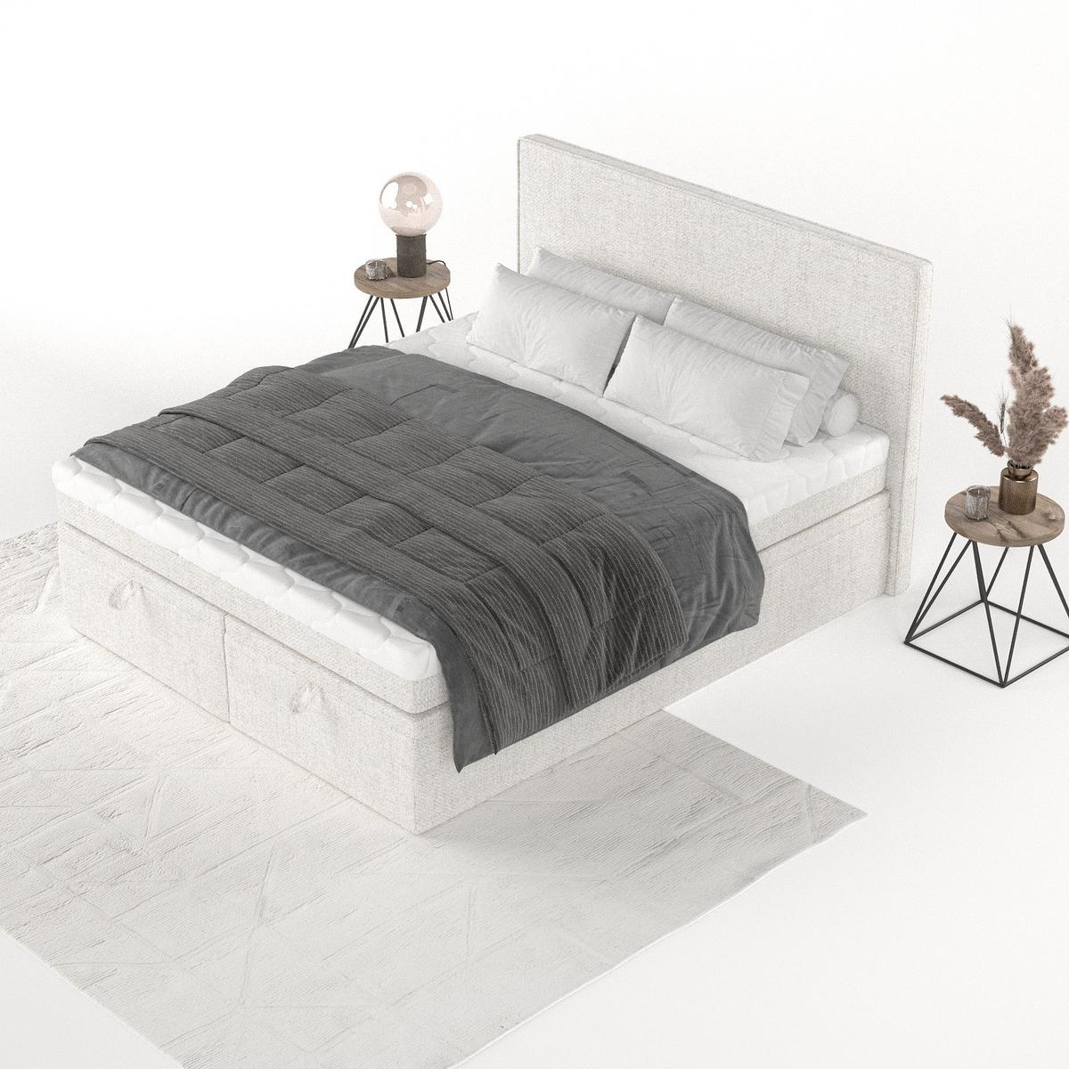 BOXBETT Zalla 140/200 cm Creme im Neve Stoff - Creme/Schwarz, Holz/Holzwerkstoff (140/200cm) - AltaBeds