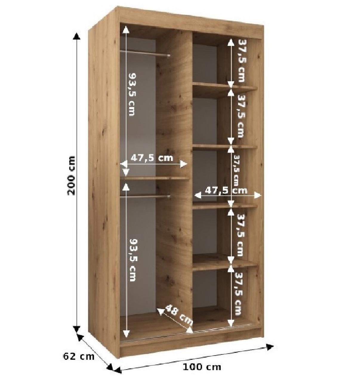 SCHWEBETÜRENSCHRANK 200/100/62 2-türig - Silberfarben/Schwarz, Holz/Kunststoff (100/200/62cm) - MÖBEL KRYSPOL