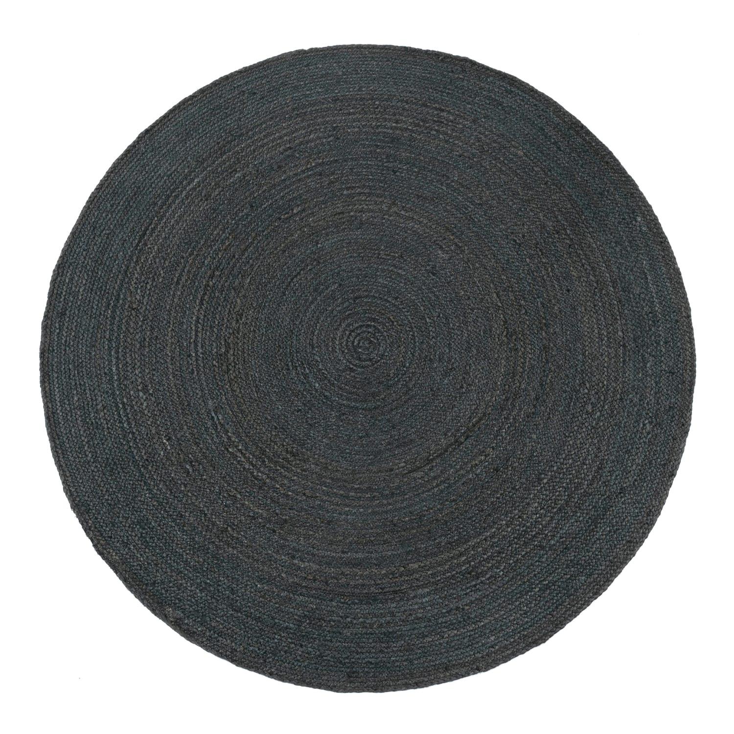 NATURTEPPICH handgewebt wendbar, im Boho-Stil, Anthrazit, Ø 80 cm - Anthrazit, Textil (80/80cm) - KADIMA DESIGN