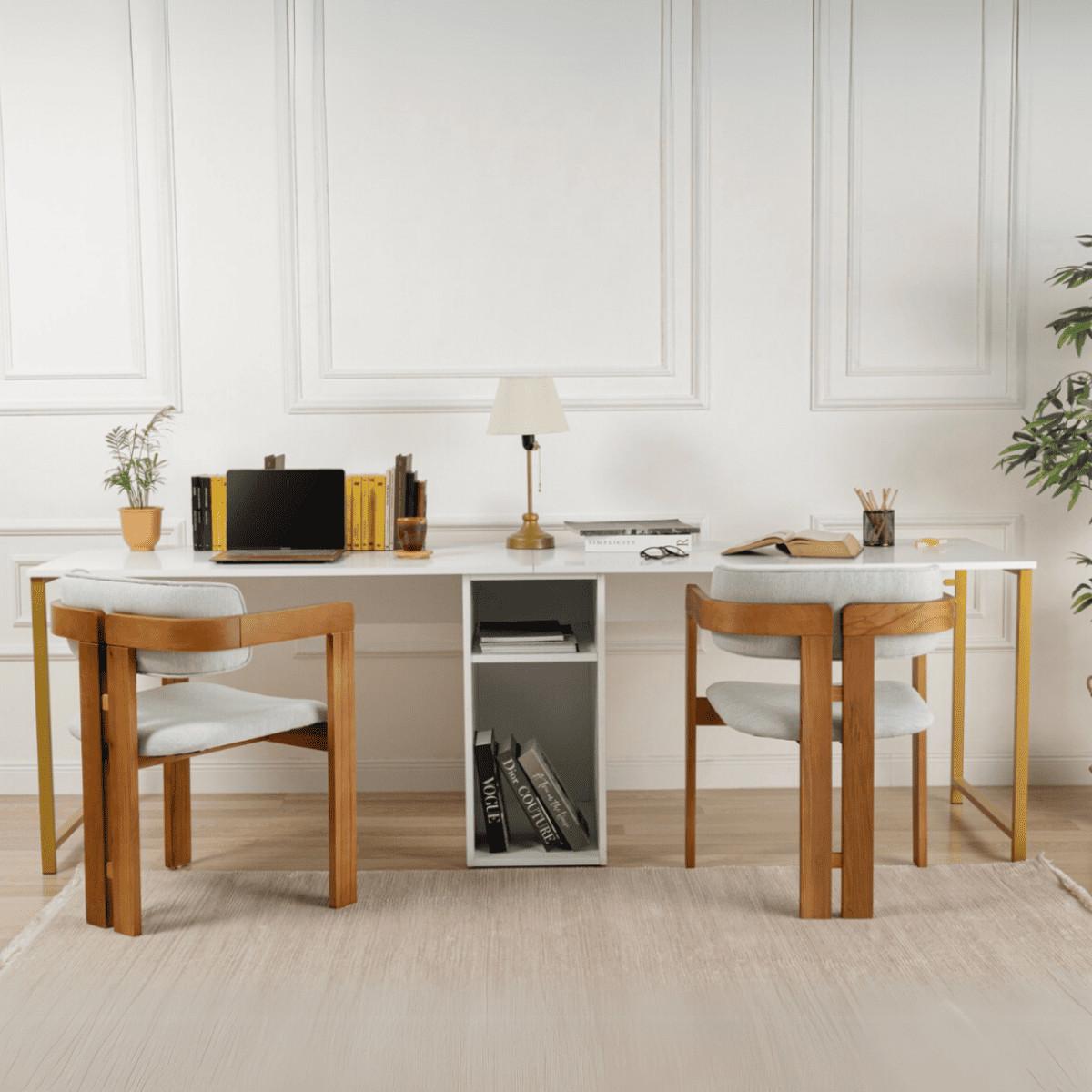 DOPPELSCHREIBTISCH - twin 240/60/74 cm - Goldfarben/Weiß, Holzwerkstoff (71/60/74cm) - Calicosy