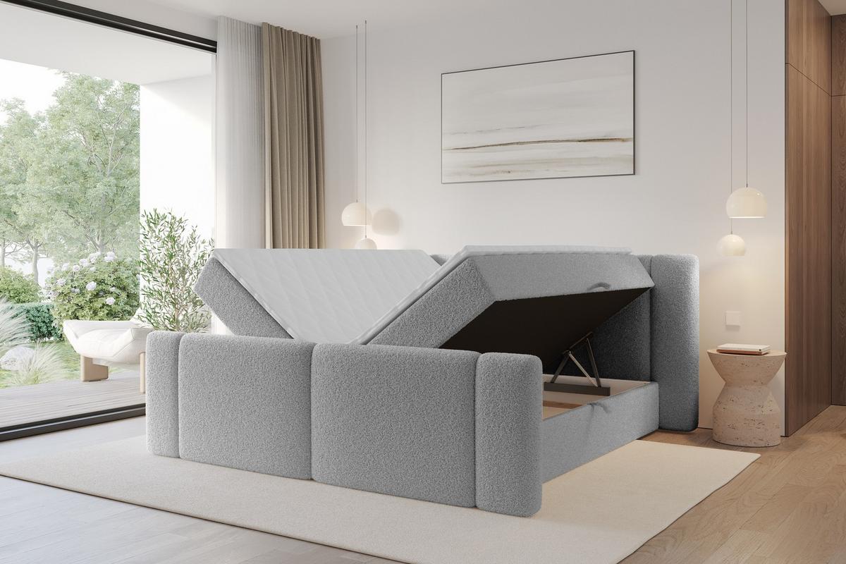 BOXBETT mit Matratze H3 - EVON Zanozek - 180x200 cm Hellgrau - Hellgrau, Holzwerkstoff (180/200cm) - ALTDECOR