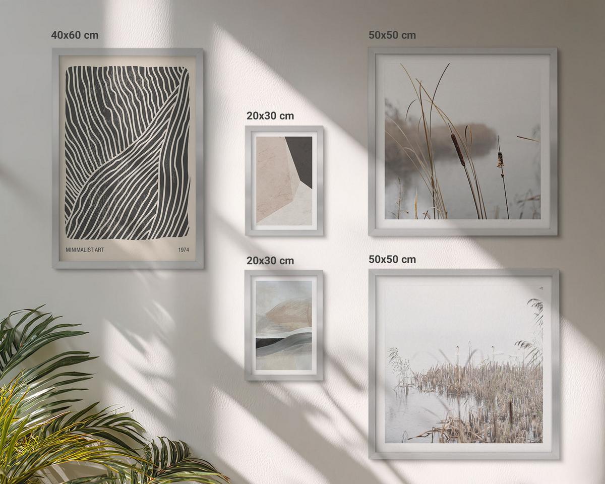 BILDER SET 5er Set - 50x50 cm & 20x30 cm & 40x60 cm Silberner Rahmen - Abstrakte Boho-Dekorationsmuster - Silberfarben, Kunststoff (40/60cm) - TULUP