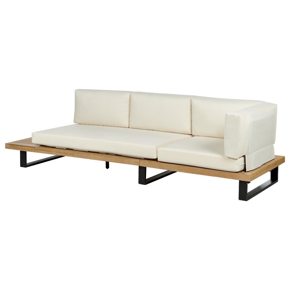 LOUNGE SET 5-Sitzer hellbraun Auflagen cremeweiß Mykonos - Hellbraun/Creme, Holz - Beliani