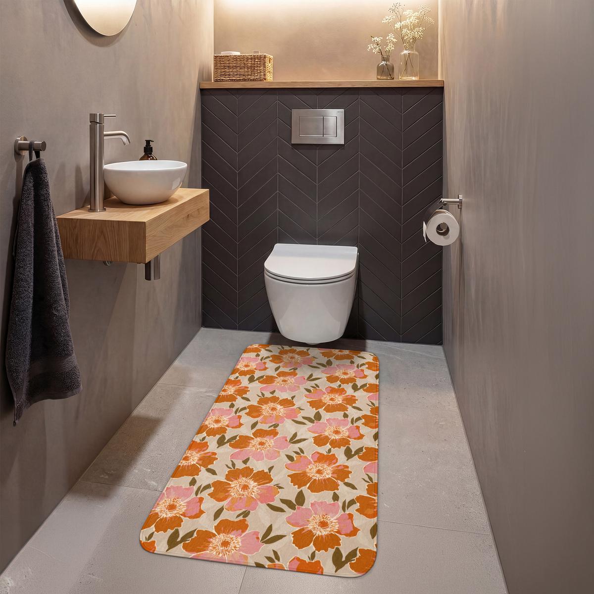 WC-VORLEGER Blumen - Motiv - Retro Toilettenvorleger 60x120 cm - Multicolor, Textil (60/1cm) - OnlyWow