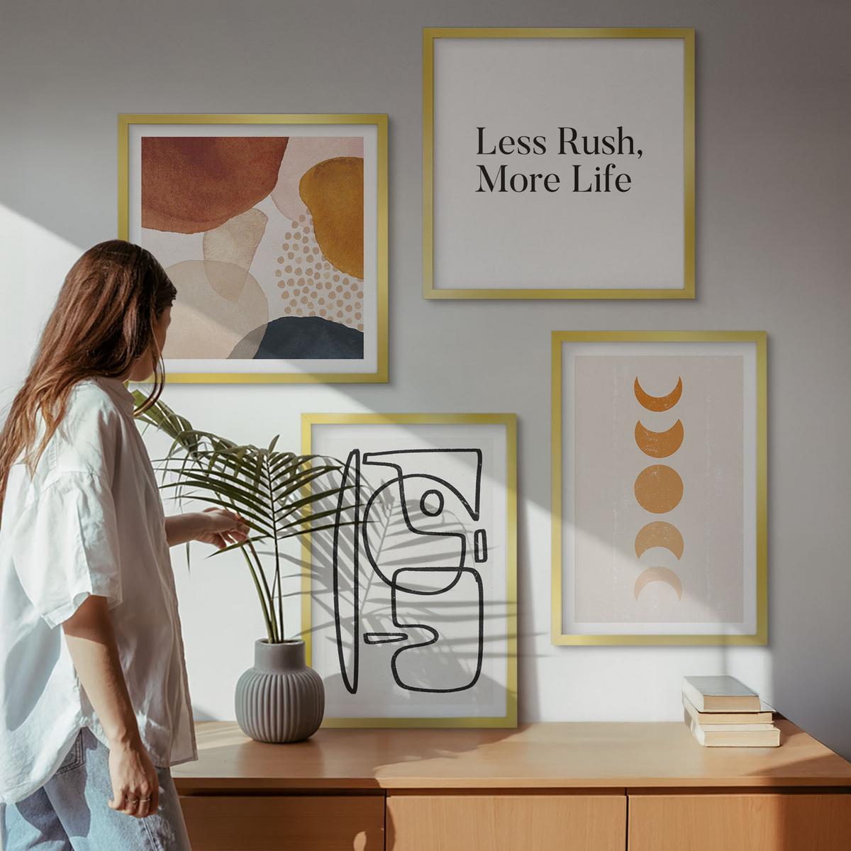 BILDER SET 4er Set - 50x50 cm & 40x60 cm Goldrahmen - Abstrakte Formen und Farben - Goldfarben, Kunststoff (50/50cm) - TULUP