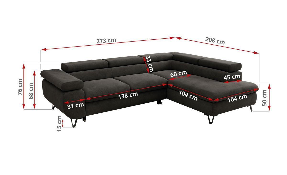 ECKSOFA PABLO L Dunkelgrau Velvet - Links Seite - Dunkelgrau/Schwarz, Textil/Metall (208/273cm) - MKS