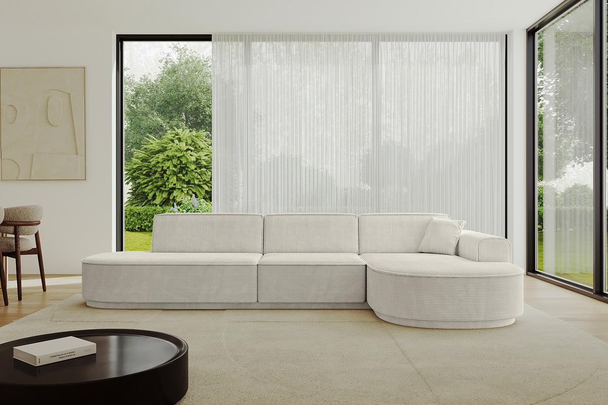 ECKSOFA Ottomane Rechts MARI-L2-v3 - 328x171x83 cm Creme Cord - Hellgrau/Creme, Holzwerkstoff/Kunststoff (171/328cm) - ALTDECOR