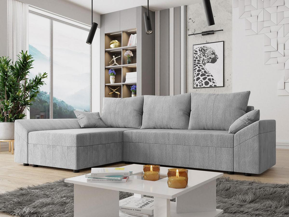 ECKSOFA Dante L Cord - Hellgrau/Schwarz, Holz/Kunststoff (240/140cm) - MIRJAN24