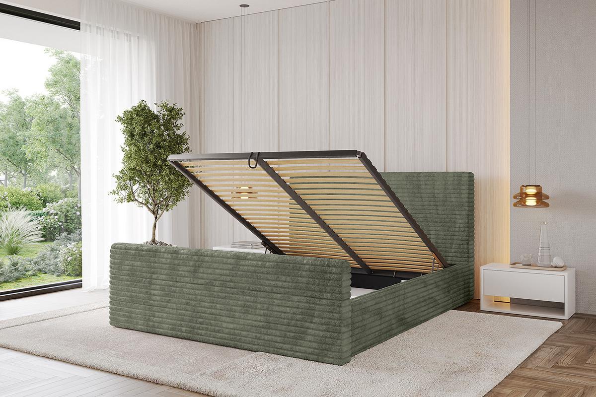 POLSTERBETT mit Bettkasten, Fußteil und Lattenrost, Boxbett ohne Matratze - ALOVA-Z 120x200 Olivgrün - Olivgrün, Holzwerkstoff/Textil (120/200cm) - ALTDECOR