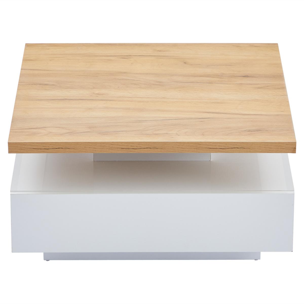 COUCHTISCH 360° Drehbar Weiß Hochglanz & Nussbaum Quadratisch 1 Schublade - Naturfarben, Holzwerkstoff (70/70/36cm) - Urban Meuble