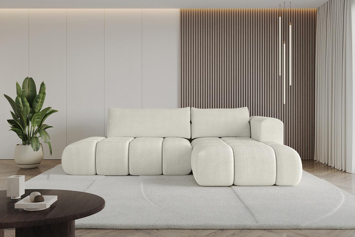 ECKSOFA Ottomane Rechts CLOUD-L 280x185x90 Creme Cord - Hellgrau/Creme, Holzwerkstoff/Kunststoff (185/280cm) - ALTDECOR