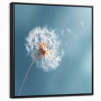 LEINWAND Bilder mit Rahmen - Löwenzahn - Wind - Blau - 50x50 - Blaugrau, Textil (50/50cm) - MuchoWow