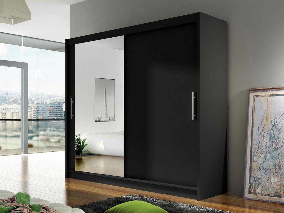 KLEIDERSCHRANK London VI - Silberfarben/Schwarz, Holzwerkstoff/Kunststoff (180/215/58cm) - MIRJAN24
