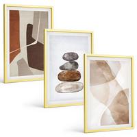 BILDER SET 3er Set - 40x60 cm Goldrahmen - Moderne abstrakte Malerei - Goldfarben, Kunststoff (40/60cm) - TULUP