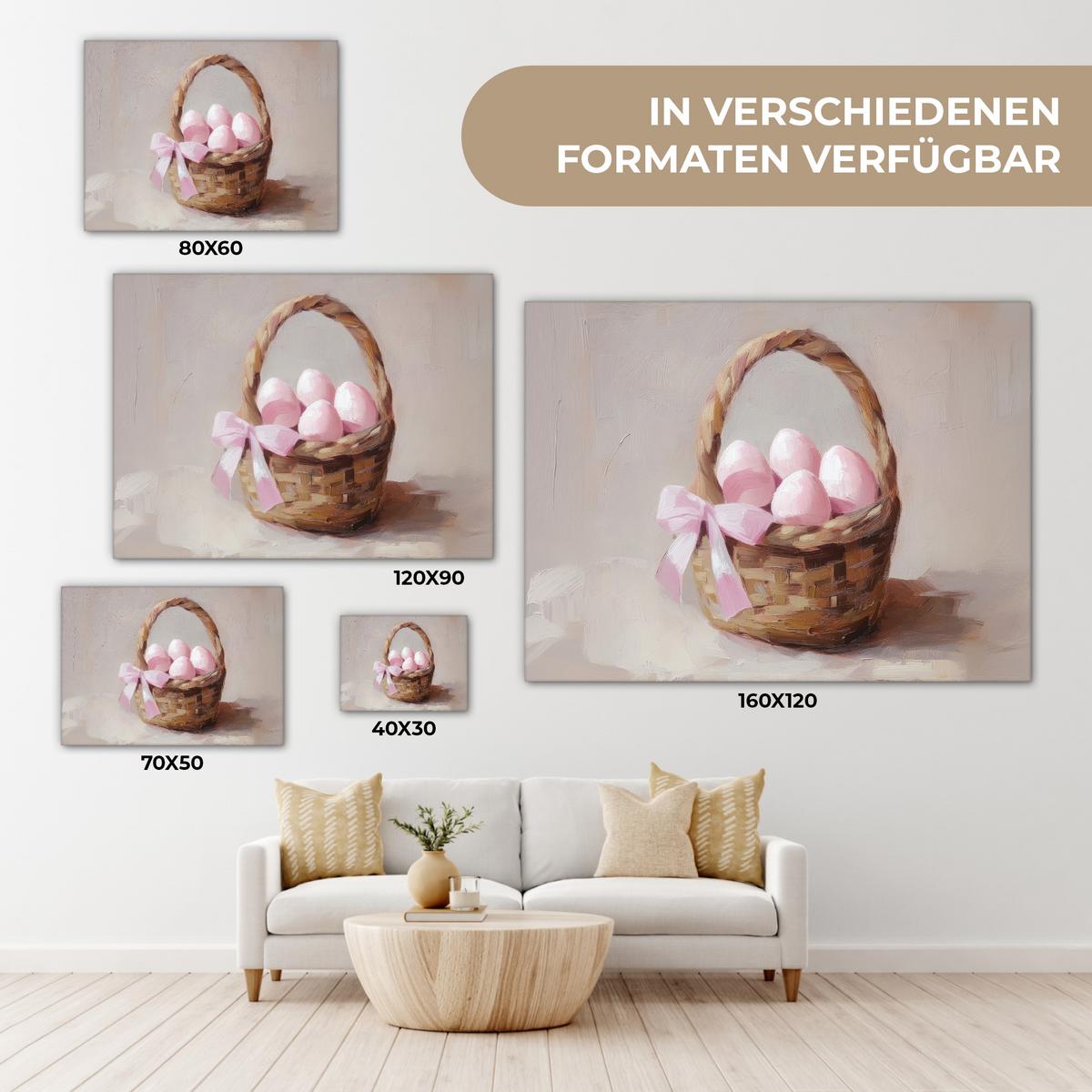 LEINWANDBILD Korb - Eier - Rosa Wandbild 40x30 cm - Beige, Textil (40/30cm) - MuchoWow