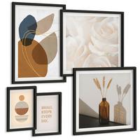 BILDER SET 5er Set - 50x50 cm & 20x30 cm & 40x60 cm Schwarzer Rahmen - Abstrakte Formen Akzente - Schwarz, Kunststoff (40/60cm) - TULUP