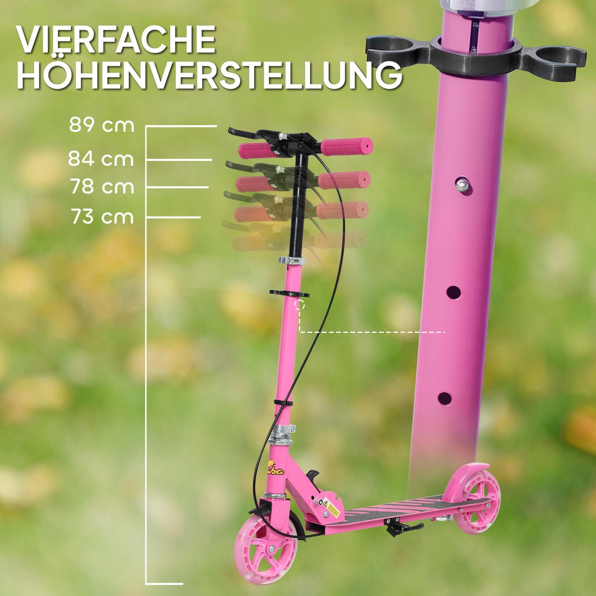 ROLLER Kinder Klappbar mit Verstellbarer Lenkerhöhe, 2 Leuchtenden Räder Rosa - Rosa, Kunststoff/Metall (73/36/89cm) - AIYAPLAY