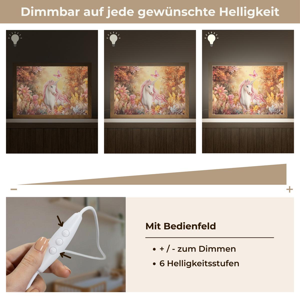 NACHTTISCHLAMPE Einhorn - Blumen - Schmetterling - Rosa 30x20 cm - Beige, Holzwerkstoff (8/30/20cm) - OnlyWow