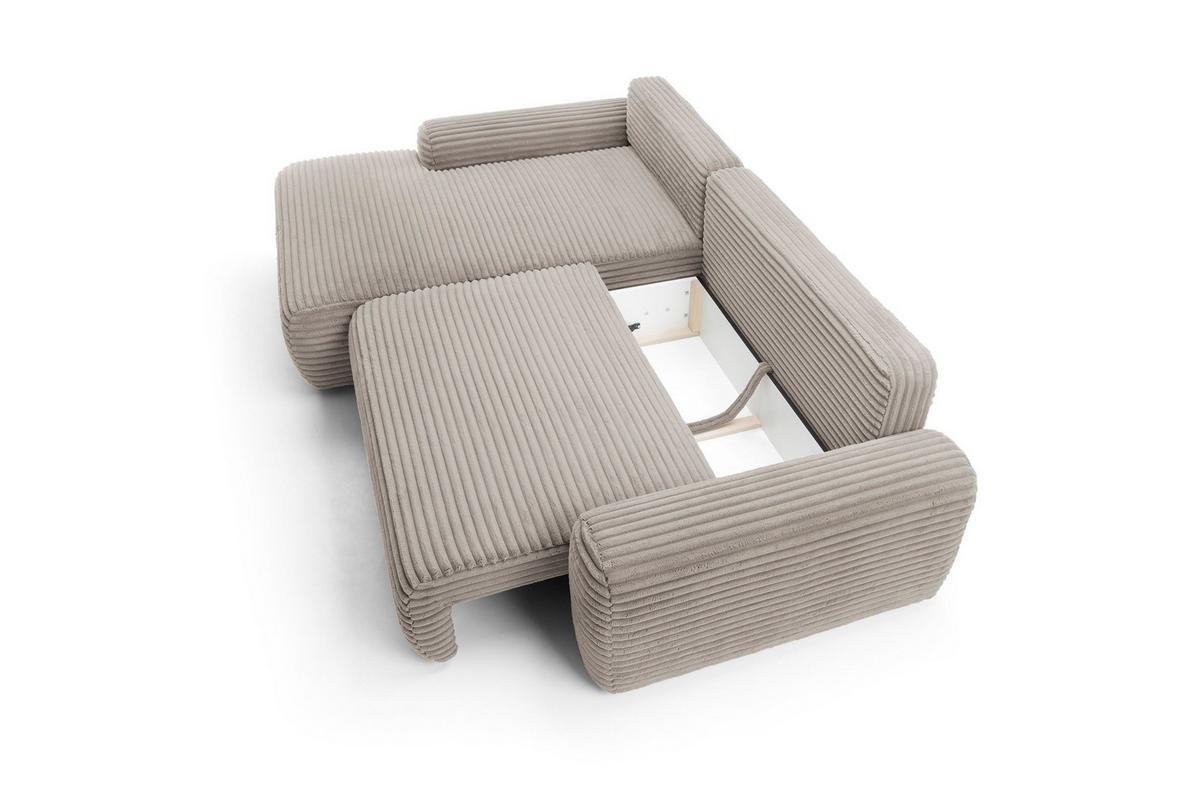 ECKSOFA OSSO Braun Velours-Stoff mit Schlaffunktion - Braun, Holz (264/162cm) - MASSENO
