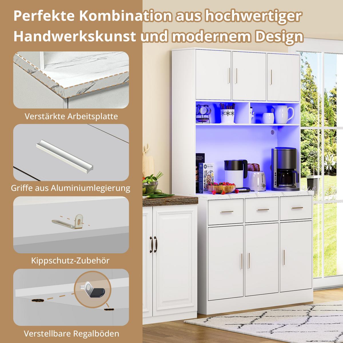 HIGHBOARD Weiß mit LED-Beleuchtung und Steckdosen - Weiß, Holzwerkstoff/Metall (100/180/40cm) - Urban Meuble