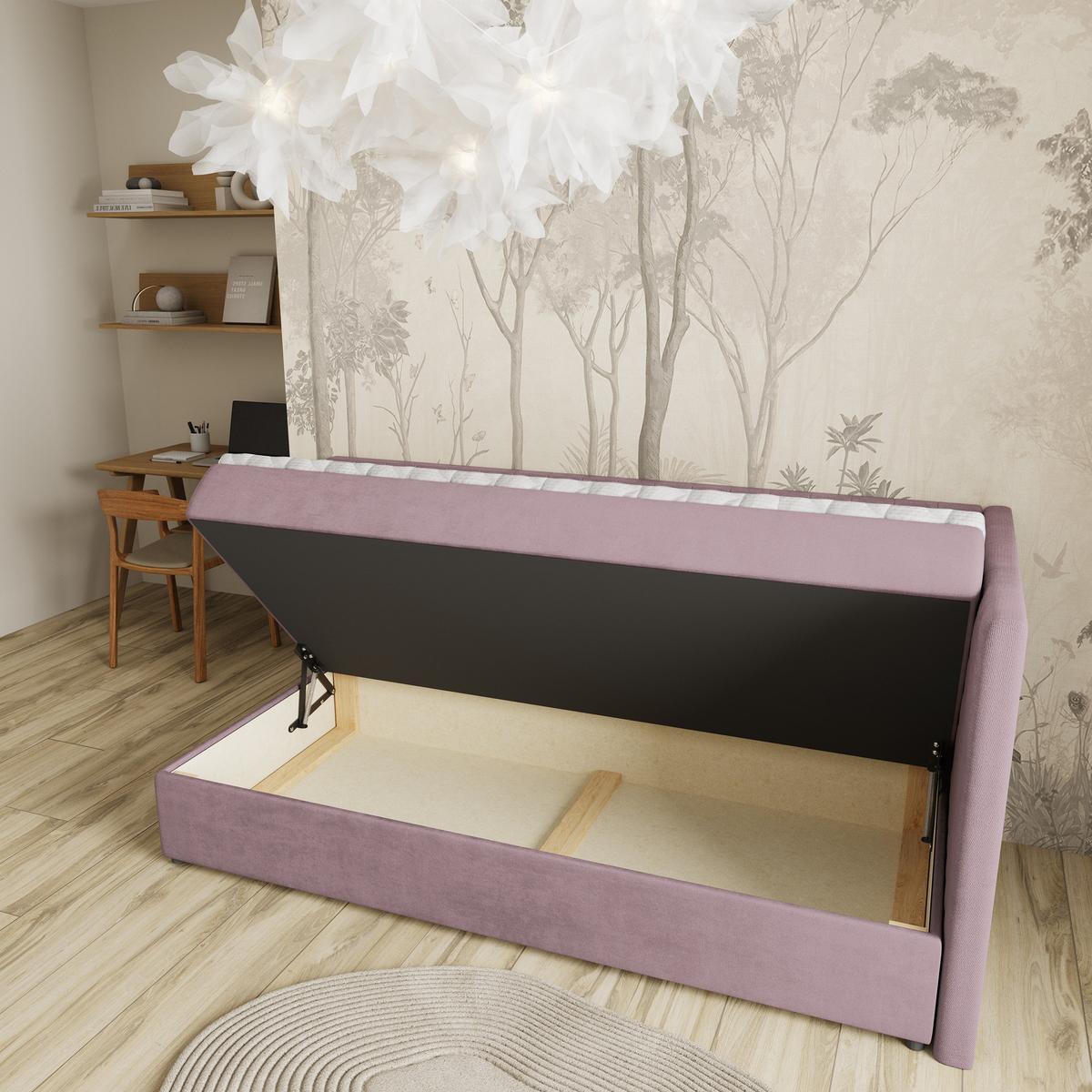 BOXBETT ARIS 90x200 cm mit Matratze und Topper, H2+H3 - Rosa - Rosa, Holz (90/200cm) - MASSENO