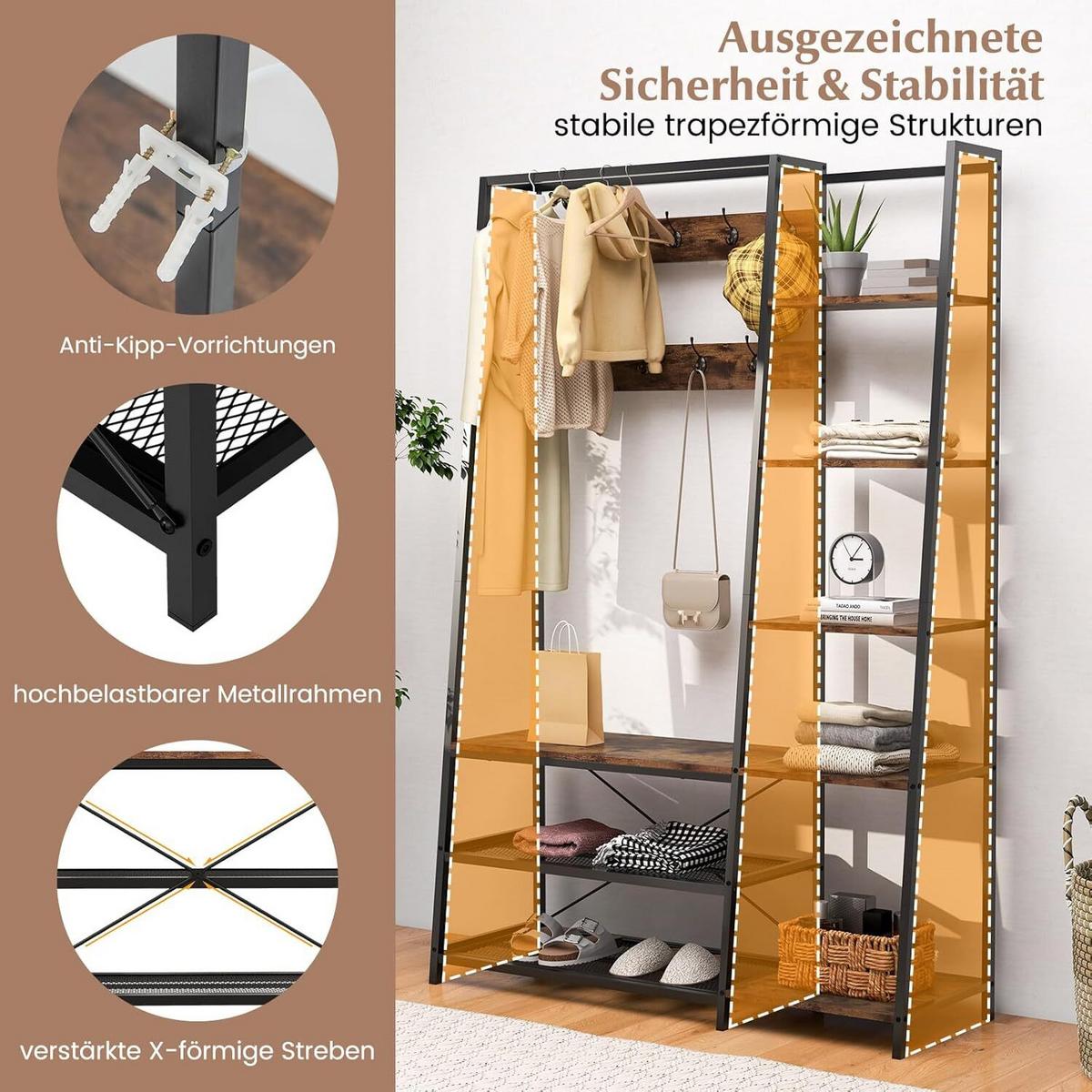 GARDEROBENSTÄNDER 180cm Schwarz - Schwarz, Holz (118/180/40cm) - COSTWAY