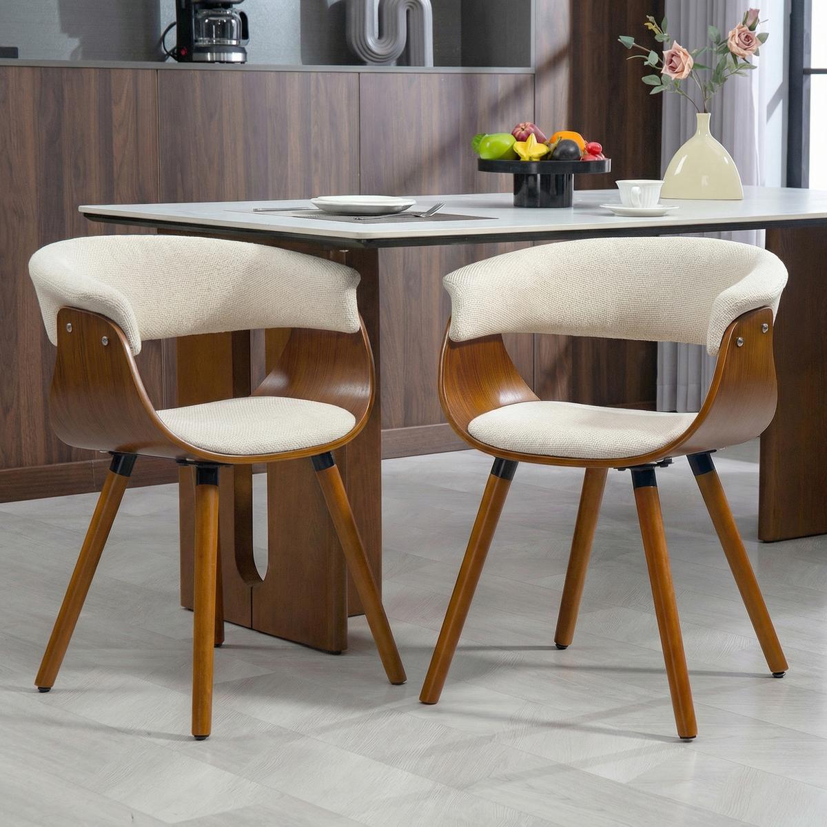 ESSZIMMERSTUHL 2er Set Polyester Holz Beige - Beige/Braun, Holz/Buchenholz (55/75/62cm) - HOMCOM