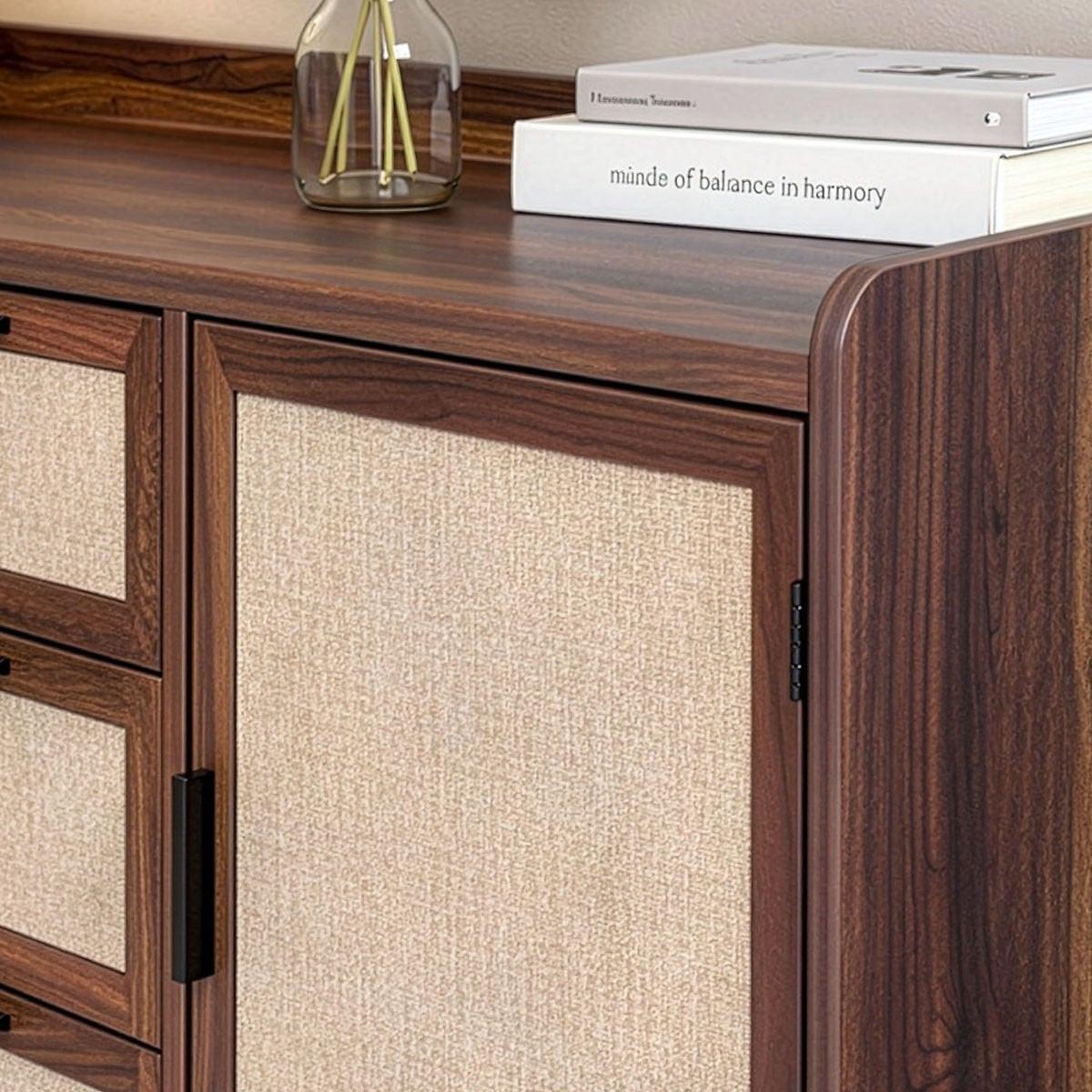 SIDEBOARD im Nussbaumdekor, 2 Türen, 3 Schubladen mit Fronten aus Stoff 140/39,5/79 cm - Nussbaumfarben, Holzwerkstoff (39.5/79/47.5cm) - Calicosy