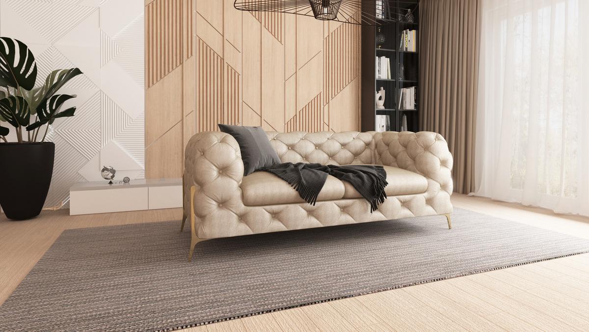 CHESTERFIELD-SOFA 2-Sitzer Vertex Beige Samt - Beige/Goldfarben, Holz/Textil (185/75/100cm) - S-Style Möbel